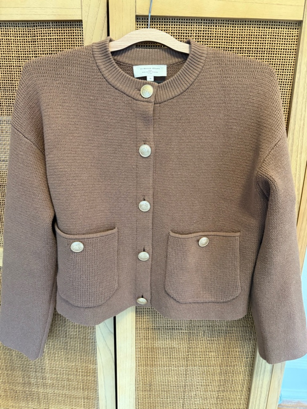 Sezane Valerio Wool Cotton Blend Cardigan in Camel Size Medium EUC - Picture 9 of 16